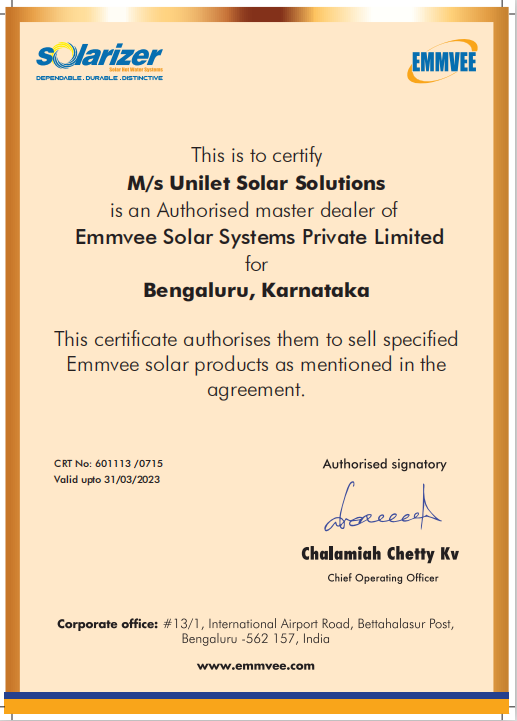 Solarizer Dealer Certificate